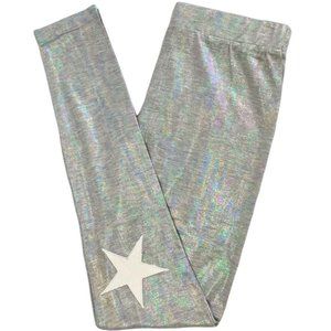 New English Rose Star Patch Metallic Legging Iridescent Heather Grey Size Medium